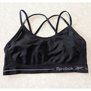 Reebok Seamless Strappy Sports Bra Black Low Impact Yoga XL